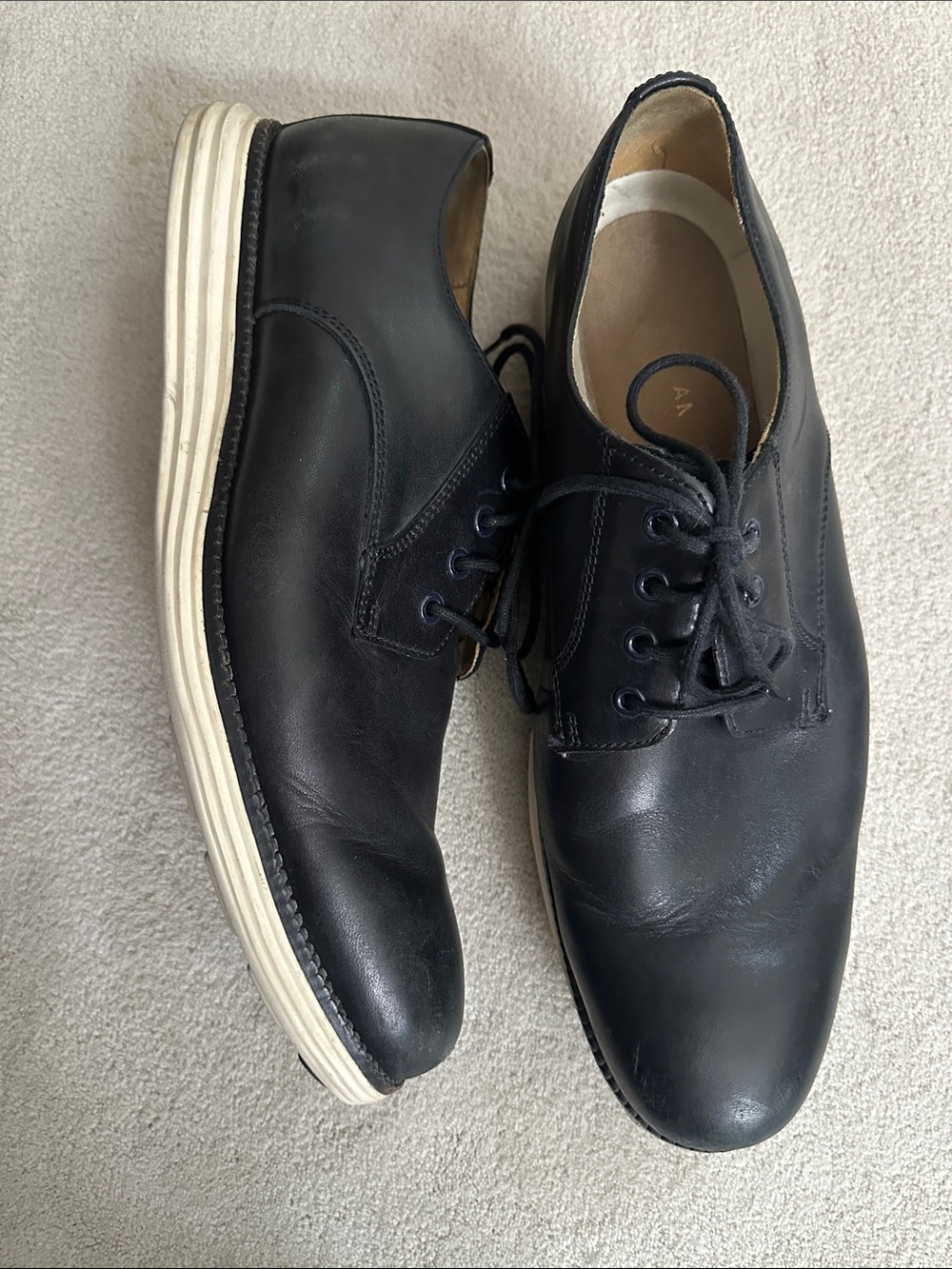 Men's Cole Haan Grand.OS Black Leather Derby Shoes with White Sole